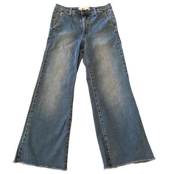Sam Edelman Denim - Sam Edelman‎ Bay Flare Trouser Jeans Medium Wash Raw Hem Size 27 High Rise Denim